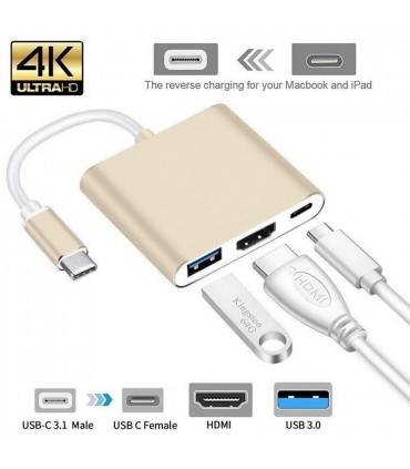 Конвертор адаптер от USB Type C към HDMI, USB 3.00 и Type C